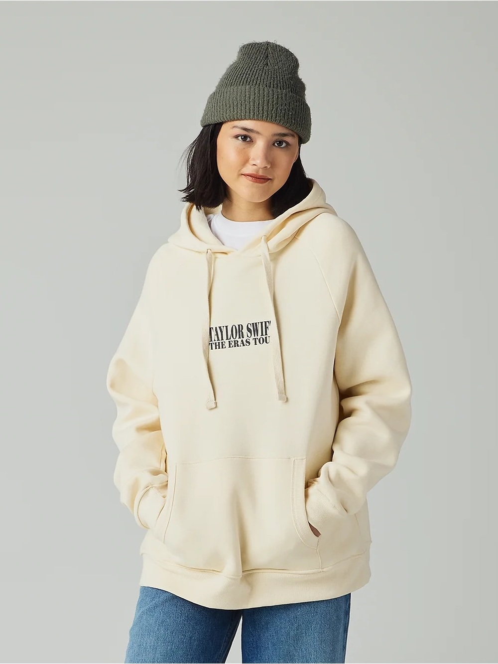 Taylor Swift The Eras Tour Cream Hoodie Pullover Graphic Sweatshirt Size Large